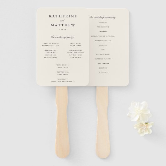 Éventail Élégant programme classique de cérémonie de Mariag (Devant et derrière)