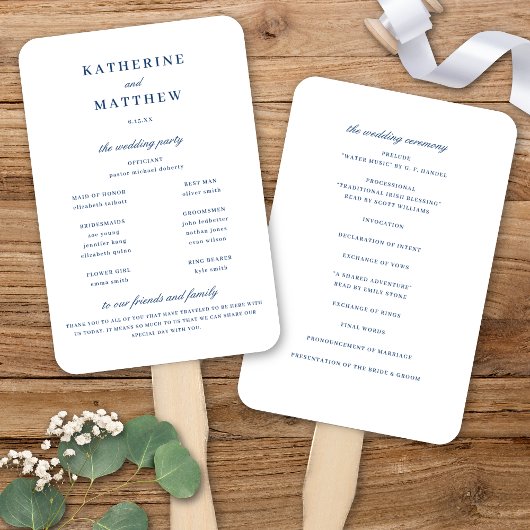Éventail Élégant programme de cérémonie de Mariage blanc et
