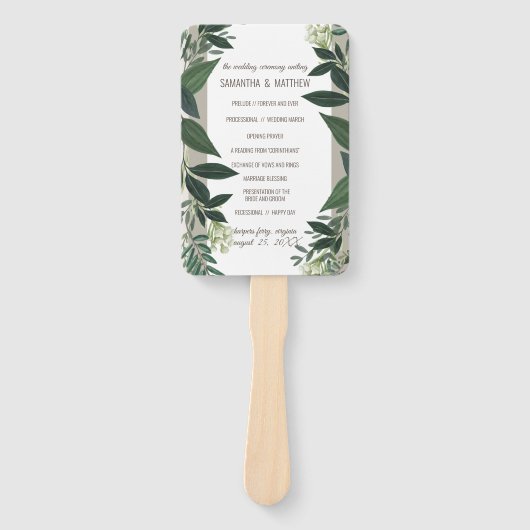 Éventail Élégant programme de cérémonie Mariage de verdure (Devant)