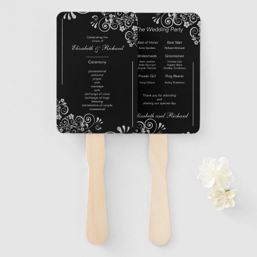 Éventail Élégant programme de cérémonie Mariage en argent n (Devant et derrière)