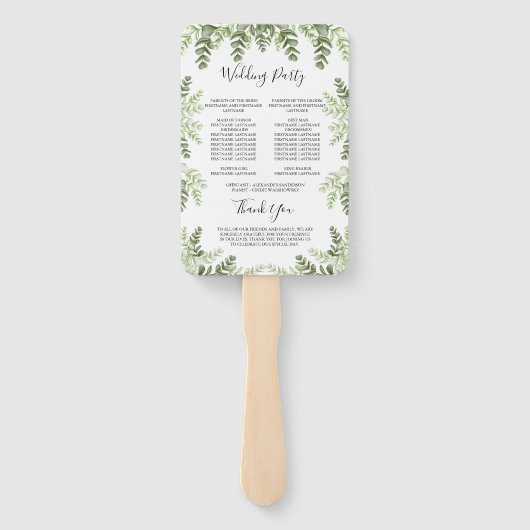 Éventail Élégant programme de cérémonie Mariage Eucalyptus (Dos)