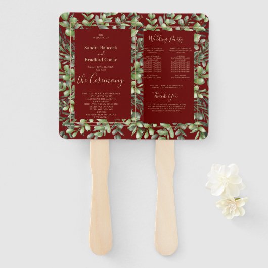 Éventail Élégant programme de cérémonie Mariage Eucalyptus (Devant et derrière)