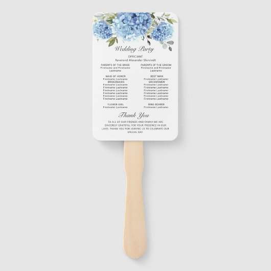 Éventail Élégant programme de cérémonie Mariage Hydrangea B (Dos)