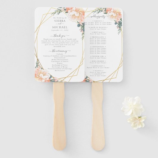 Éventail Élégant programme de mariage à la crème de pêche f (Devant et derrière)
