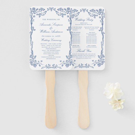 Éventail Élégant programme de mariage aux fleurs de France (Devant et derrière)