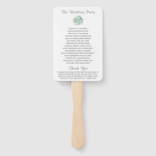 Éventail Élégant Programme de Mariage aux Succulentes Vert  (Dos)