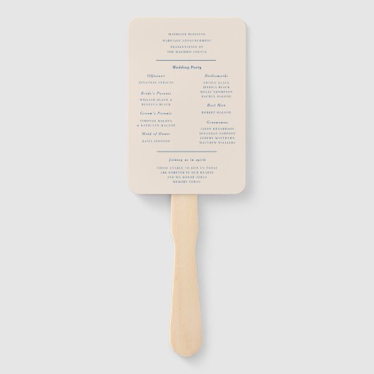 Éventail Élégant programme de mariage bleu (Dos)