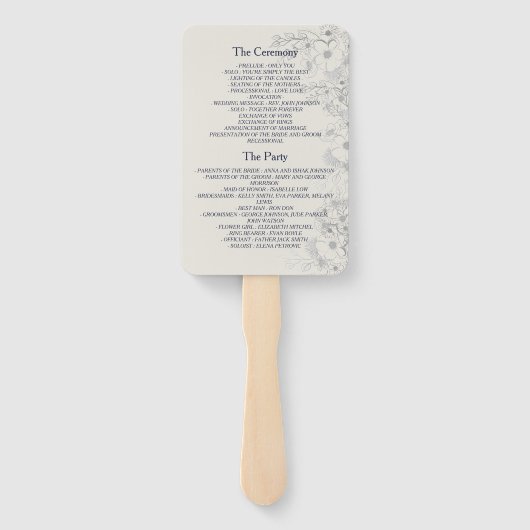 Éventail Élégant programme de mariage bleu marine (Dos)