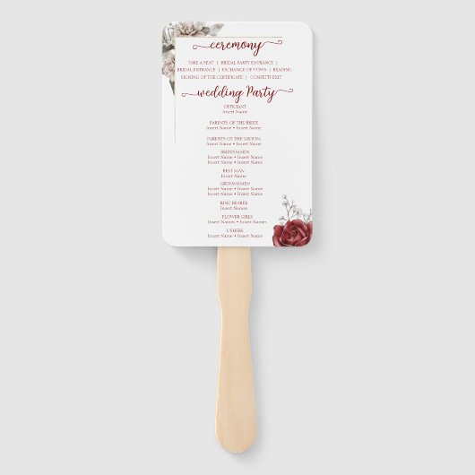 Éventail Élégant programme de mariage Bourgogne & Silver Fl (Dos)