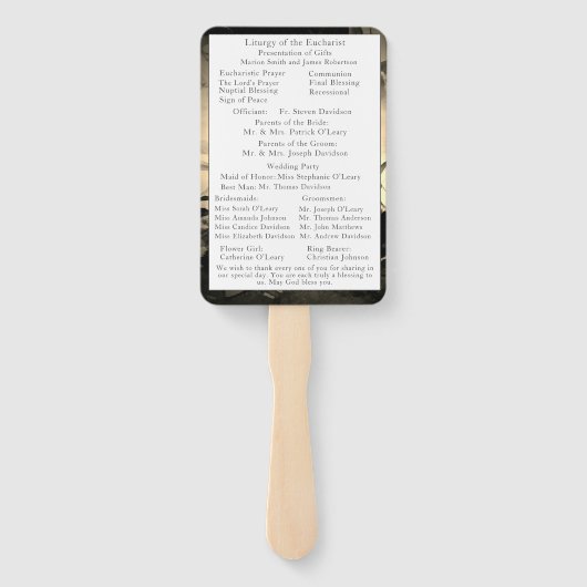 Éventail Élégant programme de mariage catholique Rose (Dos)