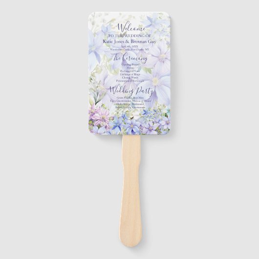 Éventail Élégant programme de mariage Clematis Periwinkle (Devant)