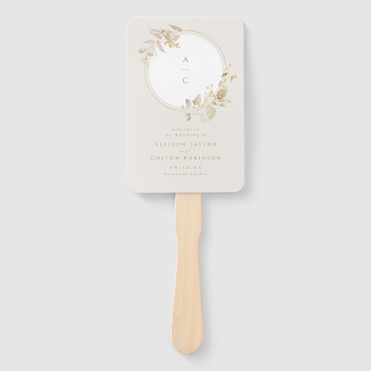 Éventail Élégant programme de mariage de germes floraux or (Devant)