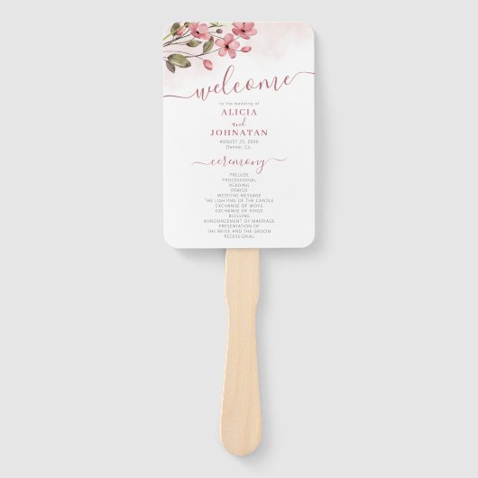 Éventail Élégant programme de mariage de jardin fleuri rose (Devant)