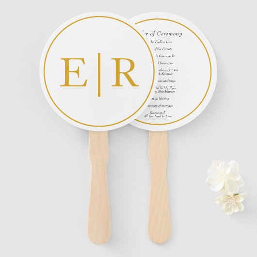 Éventail Élégant programme de mariage de monogramme or (Devant et derrière)