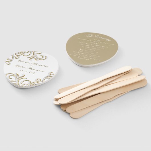 Éventail Élégant programme de mariage de parchemin d'or déc (Non-assemblé)