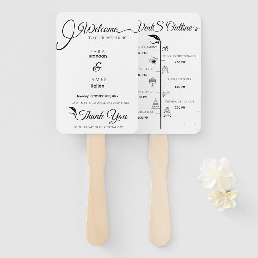 Éventail Élégant programme de mariage de script et chronolo (Devant et derrière)