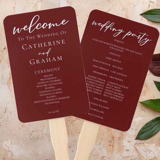 Éventail Élégant programme de mariage de typographie bourgu