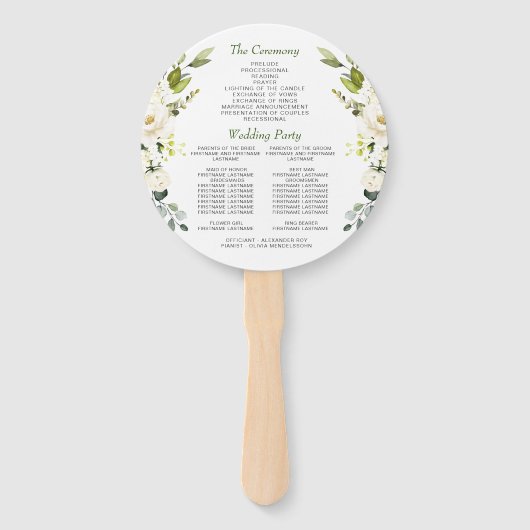 Éventail Élégant programme de mariage des Roses Blanches (Dos)
