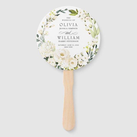 Éventail Élégant programme de mariage des Roses Blanches (Devant)