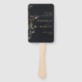 Éventail Élégant programme de mariage doré floral (Devant)