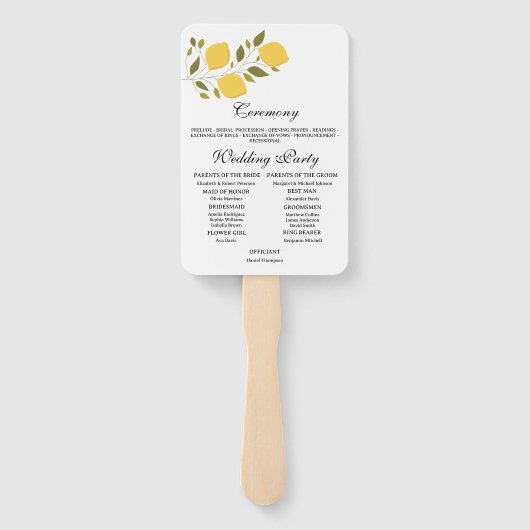 Éventail Élégant programme de mariage du citron jaune (Dos)