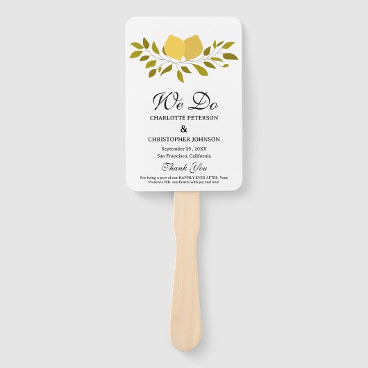 Éventail Élégant programme de mariage du citron jaune (Devant)