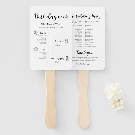 Éventail Élégant Programme de Mariage du Meilleur Jour de T (Devant et derrière)