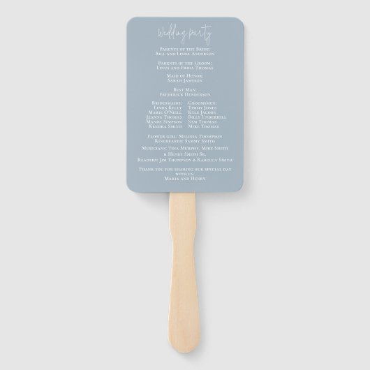 Éventail Élégant programme de mariage Dusty Blue Floral (Dos)