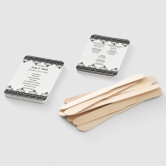 Éventail Élégant programme de mariage en dentelle noire (Non-assemblé)