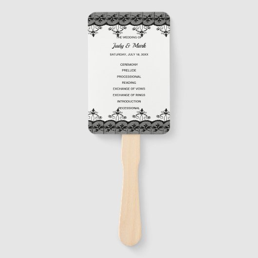 Éventail Élégant programme de mariage en dentelle noire (Devant)