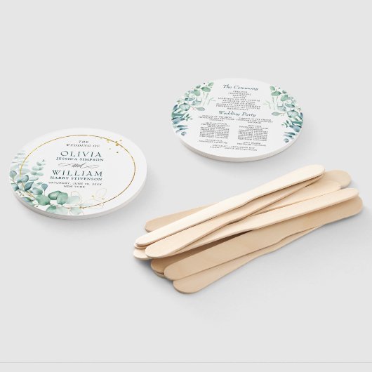 Éventail Elégant programme de mariage Eucalyptus aquarelle (Non-assemblé)