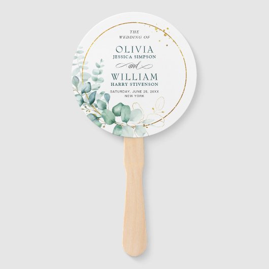 Éventail Elégant programme de mariage Eucalyptus aquarelle (Devant)