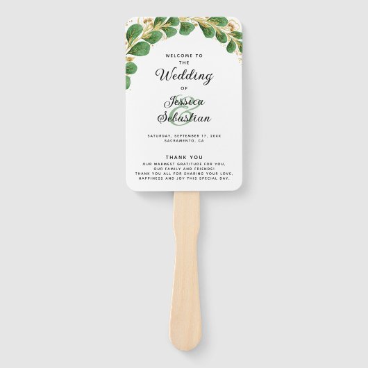 Éventail Élégant programme de mariage Eucalyptus Émeraude B (Devant)