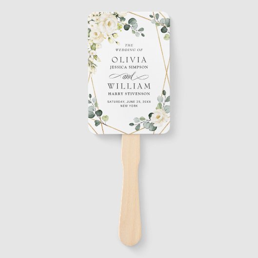 Éventail Élégant programme de mariage Eucalyptus Roses Blan (Devant)