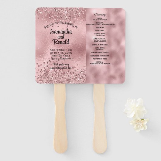Éventail Élégant programme de mariage Faux Rose Parties sci (Devant et derrière)