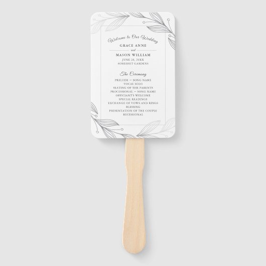 Éventail Élégant programme de mariage Feuille en argent (Devant)