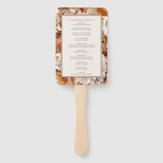 Éventail Elégant programme de mariage floral d'automne (Dos)