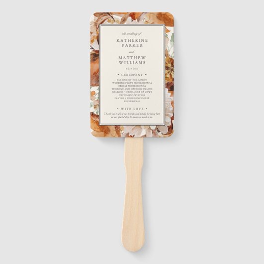 Éventail Elégant programme de mariage floral d'automne (Devant)