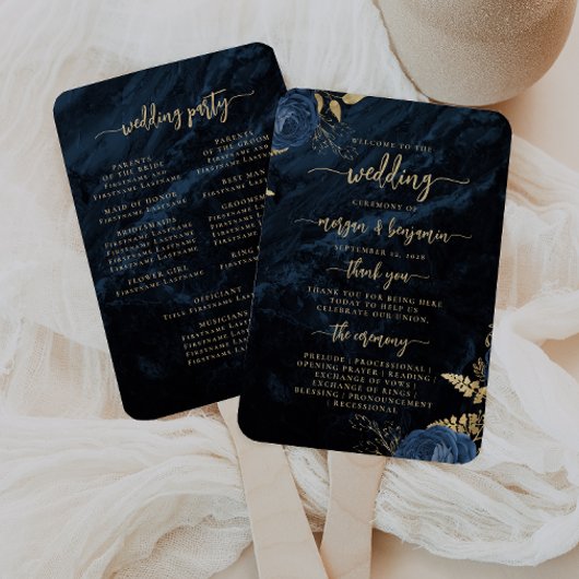 Éventail Élégant programme de mariage floral en agate bleu