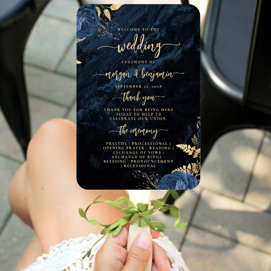 Éventail Élégant programme de mariage floral en agate bleu