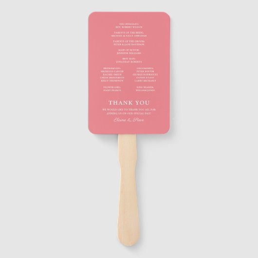 Éventail Élégant programme de mariage floral rose (Dos)