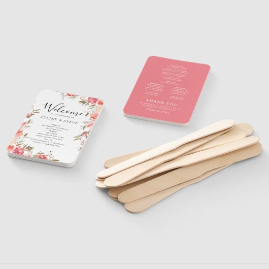 Éventail Élégant programme de mariage floral rose (Non-assemblé)