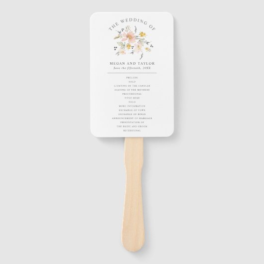 Éventail Élégant programme de mariage floral rose rose (Devant)