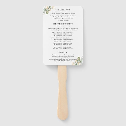 Éventail Élégant programme de mariage Gold Greenery (Dos)
