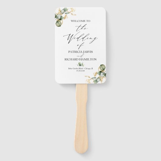 Éventail Élégant programme de mariage Gold Greenery (Devant)