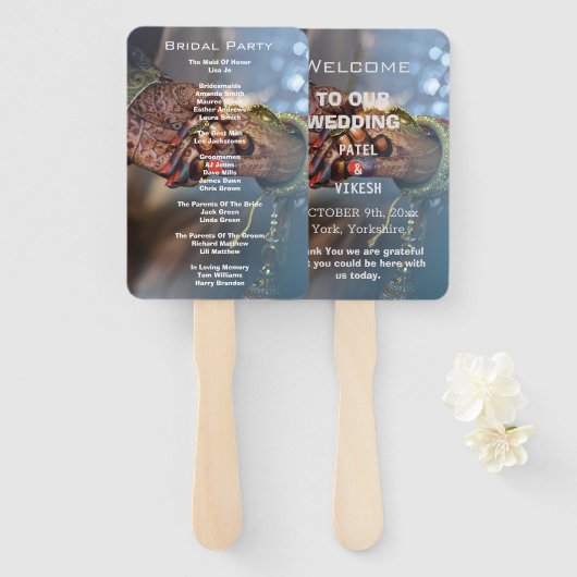 Éventail Élégant programme de mariage indien au henné (Devant et derrière)