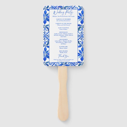Éventail Élégant programme de mariage mexicain Talavera ble (Dos)