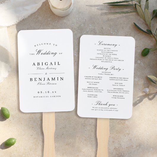 Éventail Élégant programme de mariage minimaliste noir et b