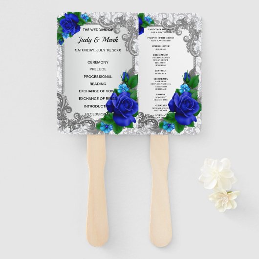 Éventail Élégant programme de mariage Rose bleu (Devant et derrière)