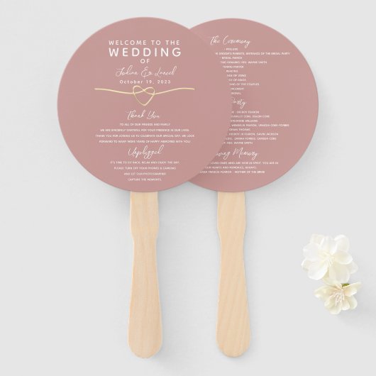 Éventail Élégant programme de mariage rose Dusty moderne (Devant et derrière)